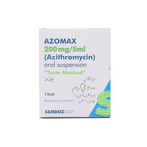 Azomax (200mg/5ml) 15ml Oral Suspension – Azithromycin Pediatric Antibiotic for Throat, Ear & Respiratory Infections