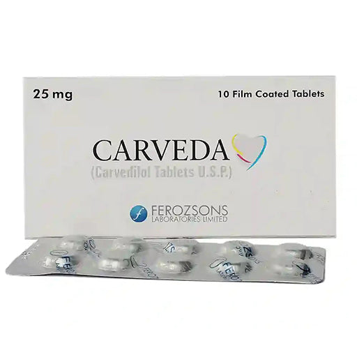 Carveda (25mg) 10 Tablets – Carvedilol Tablets for High Blood Pressure & Heart Failure Treatment