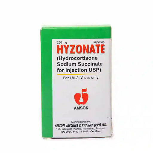 Hyzonate 250mg Injection (Hydrocortisone Sodium Succinate) – Corticosteroid for Severe Inflammation, Allergy & Adrenal Crisis