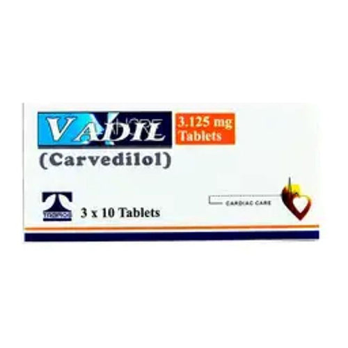 Vadil 3.125mg – 30 Tablets | Low-Dose Blood Pressure & Heart Support
