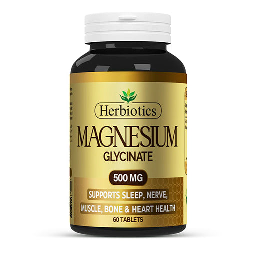 Herbiotics Magnesium Glycinate 500 mg – 60 Tablets | High‑Absorption Magnesium for Relaxation, Muscle & Nerve Support