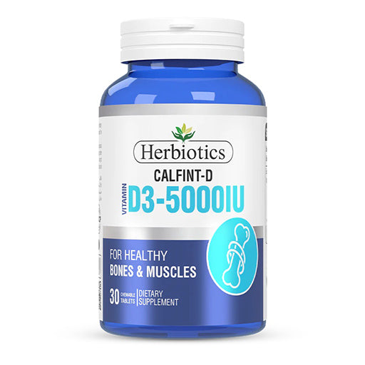 Herbiotics Calfint‑D Vitamin D3 5000 IU – 30 Chewable Tablets | Bone, Immunity & Calcium Support
