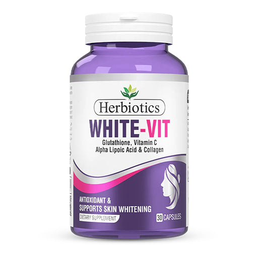 Herbiotics WhiteVit Skin Brightening & Radiance Capsules – Glutathione, Vitamin C & Collagen Blend