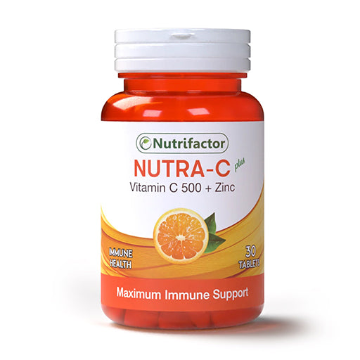 Nutrifactor Nutra-C Plus – Vitamin C 500 mg + Zinc 15 mg | Immune & Antioxidant Support (30 Tablets)