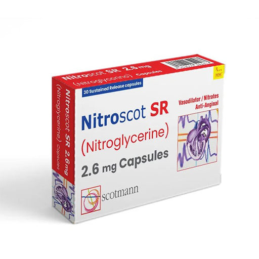 Nitroscot SR (2.6mg) Sustained-Release Capsules – 30’s | Nitroglycerin for Angina & Heart Health
