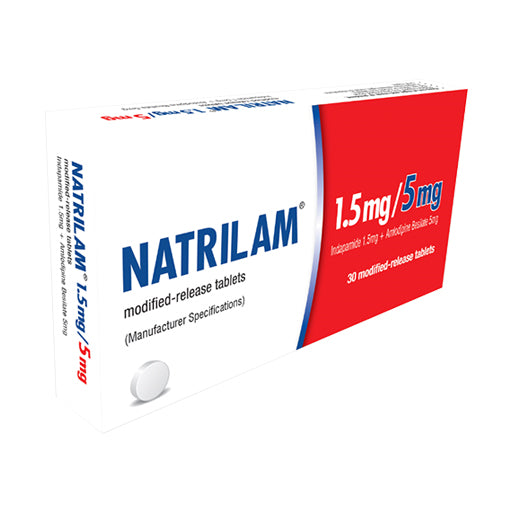 Natrilam (1.5/5mg) Tablets – 30’s | Dual Action for Blood Pressure Control (Indapamide + Amlodipine)