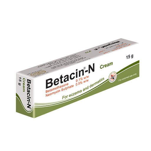 Betacin-N (0.1/0.5%) 15g Cream – Betamethasone & Neomycin Topical Antibiotic & Anti-inflammatory Cream