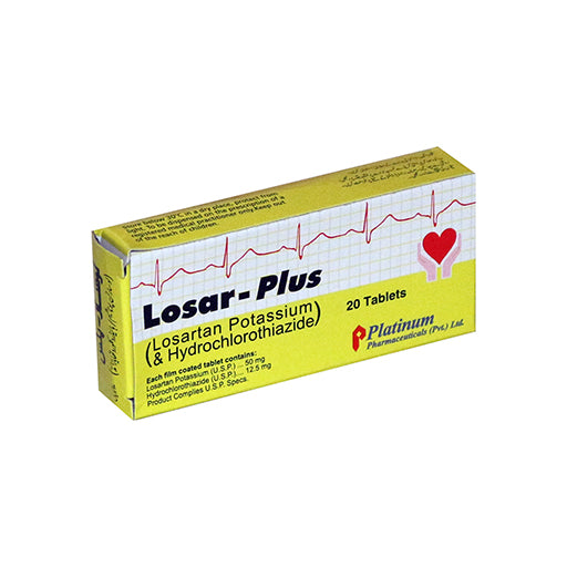 Losar Plus 50/12.5mg Tablets – Losartan Potassium & Hydrochlorothiazide for Hypertension (20 Tablets)