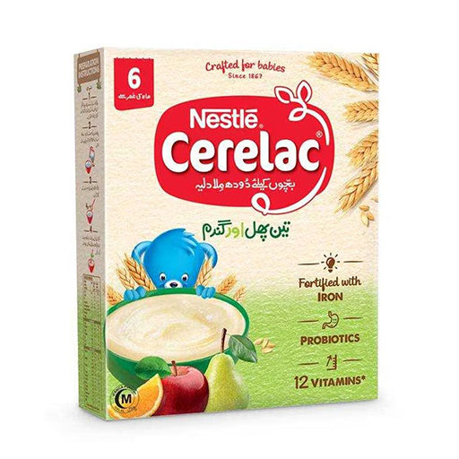 Nestlé Cerelac 3 Fruits & Wheat Baby Cereal – 350g | Nutritious First Weaning Food (6 Months +)