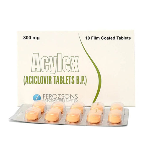 Acylex (800mg) Tablets – Acyclovir Antiviral Tablets for Shingles, Herpes & Cold Sores (10 Tablets)