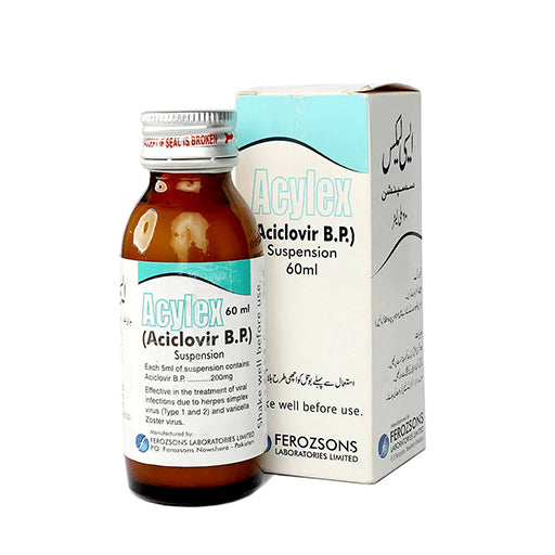 Acylex (200mg/5ml) Suspension 60ml – Acyclovir Oral Suspension for Viral Infections (Herpes, Chickenpox, Shingles)
