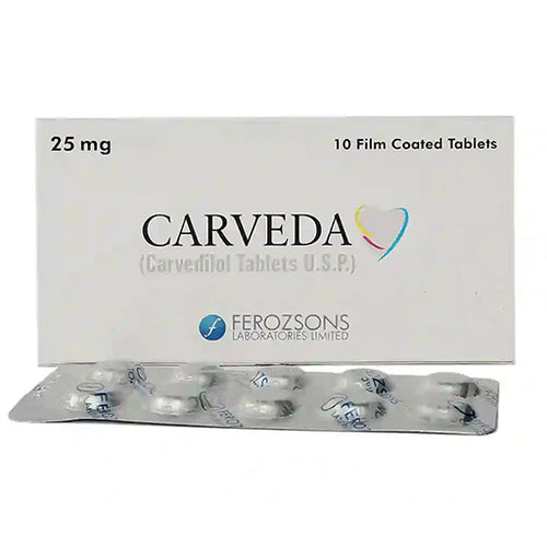 Carveda (25mg) 10 Tablets – Carvedilol Tablets for High Blood Pressure & Heart Failure Treatment