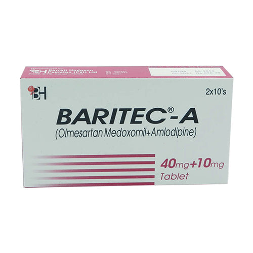Baritec-A 40/10mg Tablets – 20 Tablets | Olmesartan Medoxomil + Amlodipine | Advanced Dual Action for Blood Pressure Control