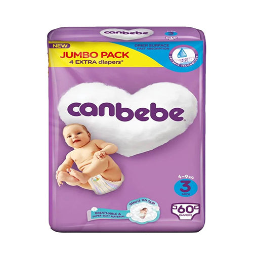 Canbebe Diapers Size 3 Medium – 60 Pieces | Soft & Absorbent Protection for Babies 4–9 kg