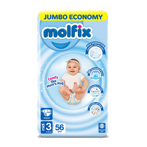 Molfix Diapers Size 3 Medium – 56 Pieces | Soft & Absorbent Protection for 4–9 kg Babies