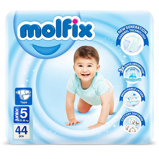 Molfix Diapers Size 5 XL – 44 Pieces | Soft & Absorbent Protection for Bigger Babies (11–25 kg)