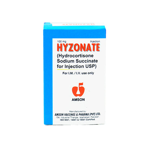 Hyzonate 100mg Injection (Hydrocortisone Sodium Succinate) – Corticosteroid for Inflammation, Allergy & Adrenal Crisis